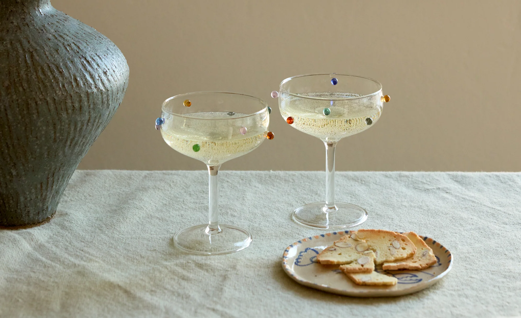 Maison Balzac Pomponette coupe glasses with colorful glass pompoms