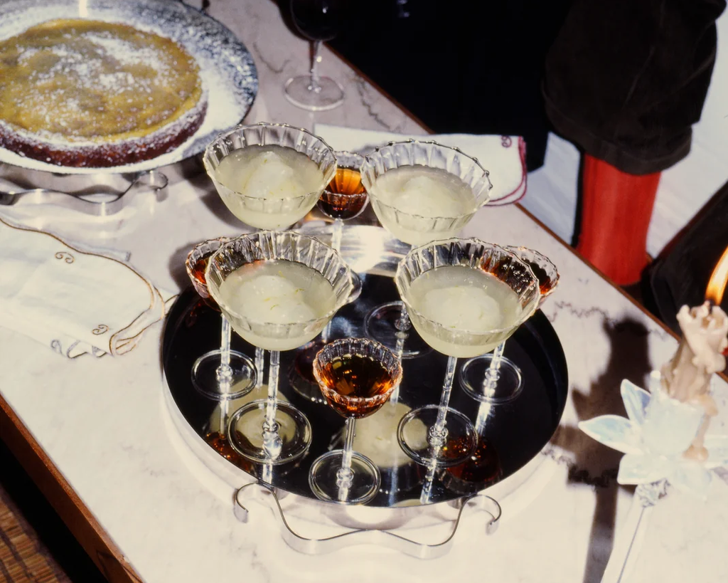 Floral Cosmo Cordial Coupe cocktail glasses by Sophie Lou Jacobsen
